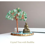 Buddha Statue with Healing Crystal Tree, Tree of Life for Positive Energy