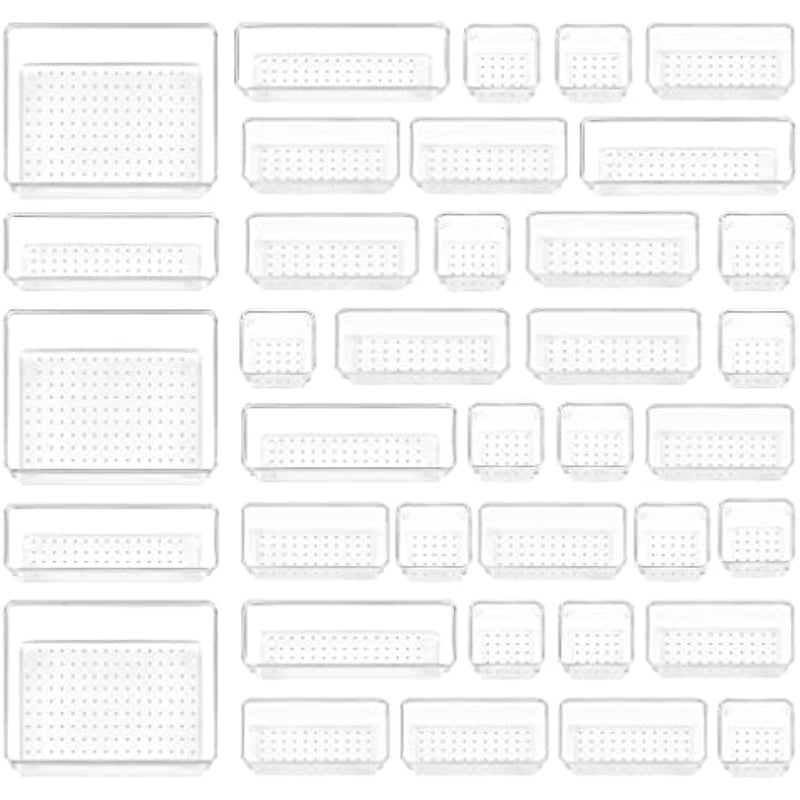 4-Size Versatile Bathroom and Vanity Drawer Organizer Trays