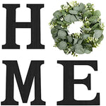 Wood Home Letters for Wall Art with Artificial Eucalyptus