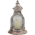 Antique White Metal Votive Candle Lantern With Handle