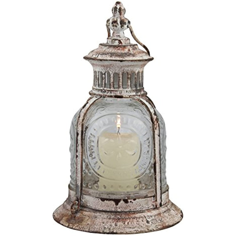 Antique White Metal Votive Candle Lantern With Handle