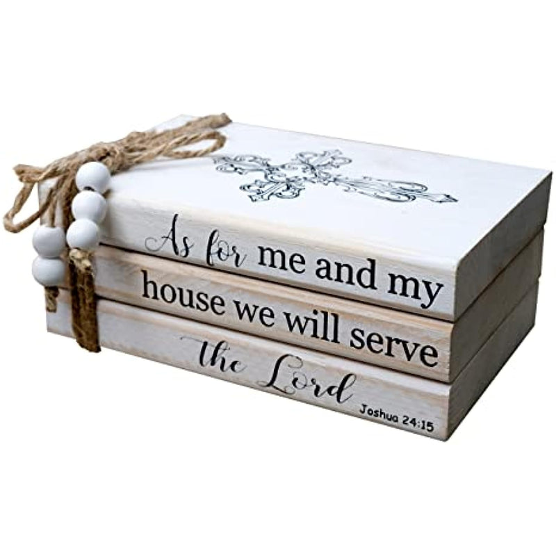 Farmhouse Rustic Wood Decorative Books Stack for Home Coffee Table Living Room