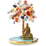 Buddha Statue with Healing Crystal Tree, Tree of Life for Positive Energy