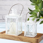 Luminous White Metal Lantern Tea Light Holder Medium Rustic Home Decor Lantern