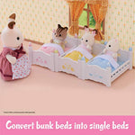 Dollhouse Toy Furniture Set Includes Three Beds Three Mattresses With Pillows Three Blankets And Two Ladders