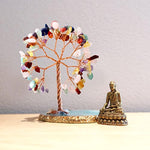 Buddha Statue with Healing Crystal Tree, Tree of Life for Positive Energy