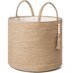 Decorative Rope Basket Wooden Bead Decoration with Handles