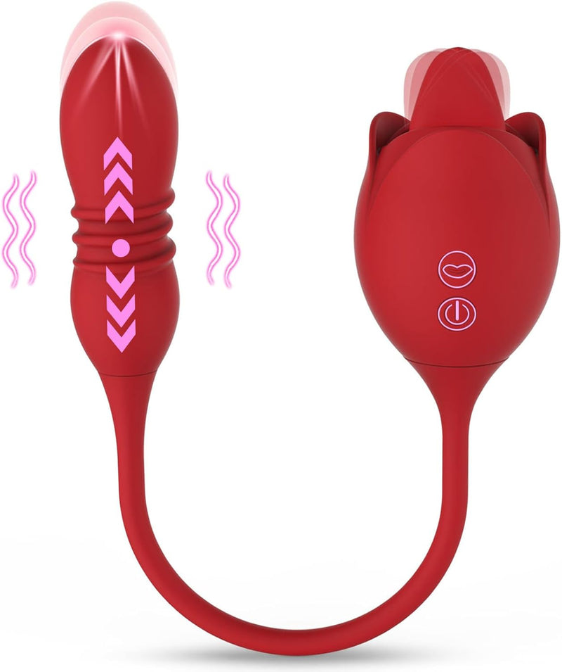 3-in-1 Rose Vibrator with Thrusting, Licking & G-Spot Stimulation for Women & Couples