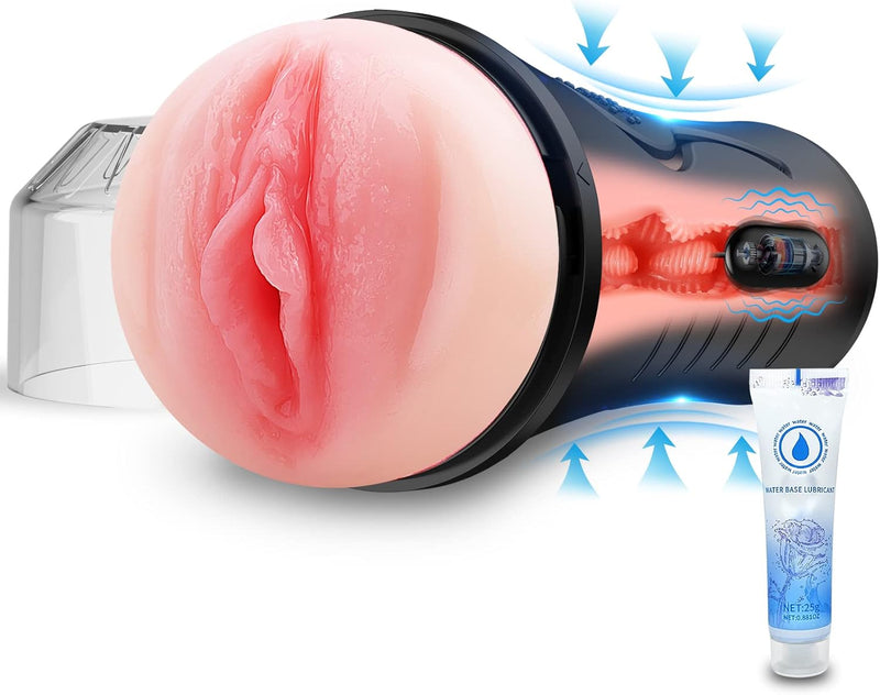 Vibrating Male Masturbator with 7.5" Textured Sleeve, Soft Realistic Stroker