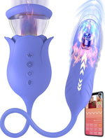 5-in-1 Heated Rose Vibrator with Thrusting & Tongue Motion, App-Controlled Toy