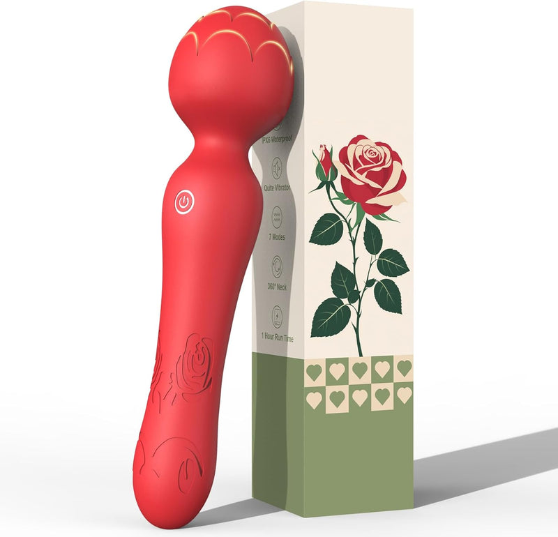 Rose Wand Vibrator – Clitoral, G-Spot & Nipple Stimulator, Waterproof & Quiet