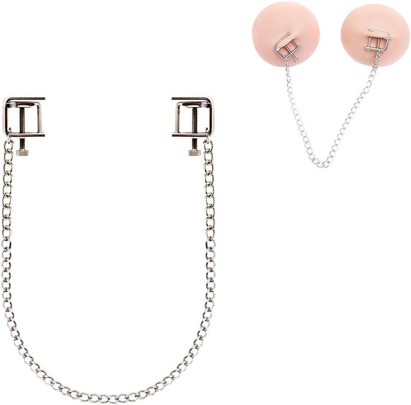 Adjustable Metal Nipple Clamps with Chain – Flat-Head Clips for Sensory Play