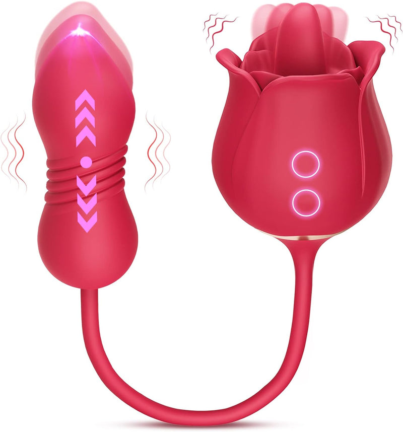 4-in-1 Rose Vibrator – Thrusting, Licking, G-Spot & Clitoral Stimulator for Women