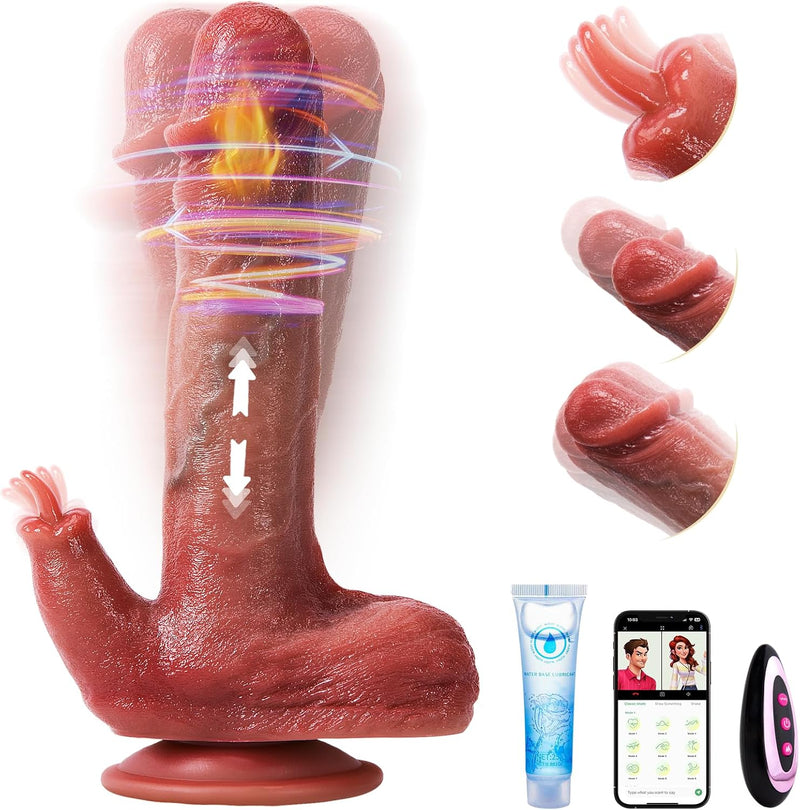 Thrusting & Licking Dildo Vibrator – 9 Vibration, 3 Swing, Heating, App Control