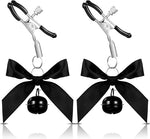 2PCS Non-Piercing Nipple Clamps – Adjustable Stainless Steel Bow Clips with Bells