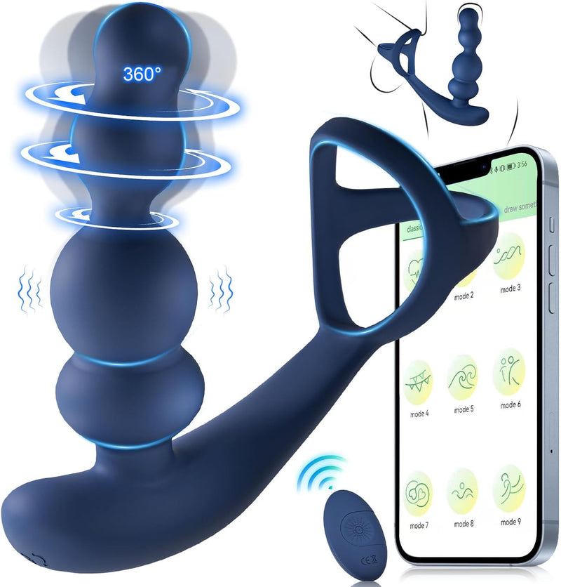 Rotating Prostate Massager – 3 Rotation, 9 Vibe Modes, Cock Ring & App Control
