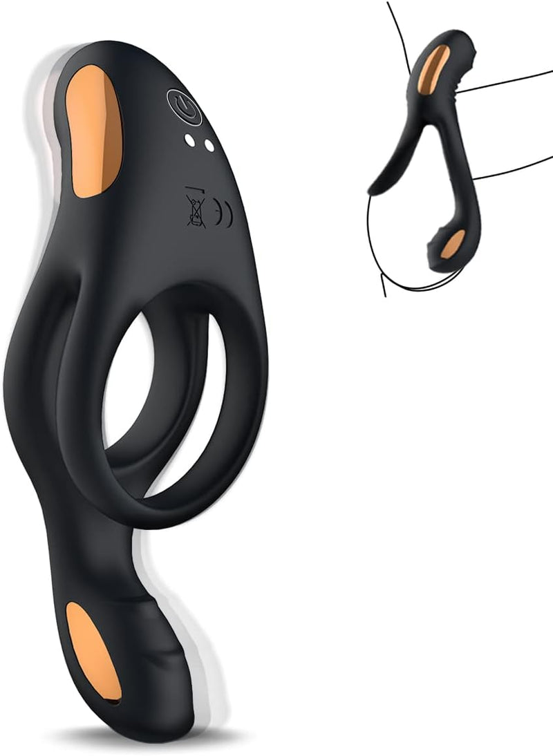 Vibrating Silicone Ring with Clitoral Stimulator, 10 Modes Waterproof Toy