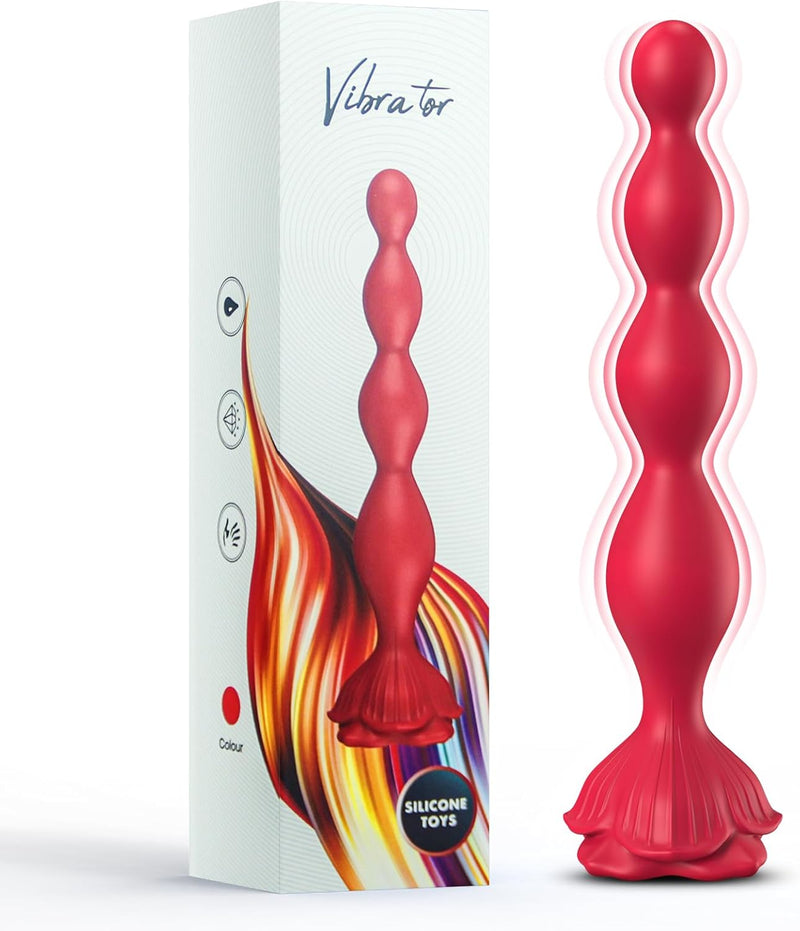 Vibrating Rose Butt Plug with 9 Modes, Waterproof Anal Beads & Prostate Massager