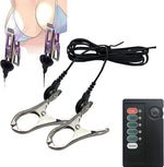 Adjustable Electric Shock Nipple Clamps with Chain for Intense Pleasure, Black