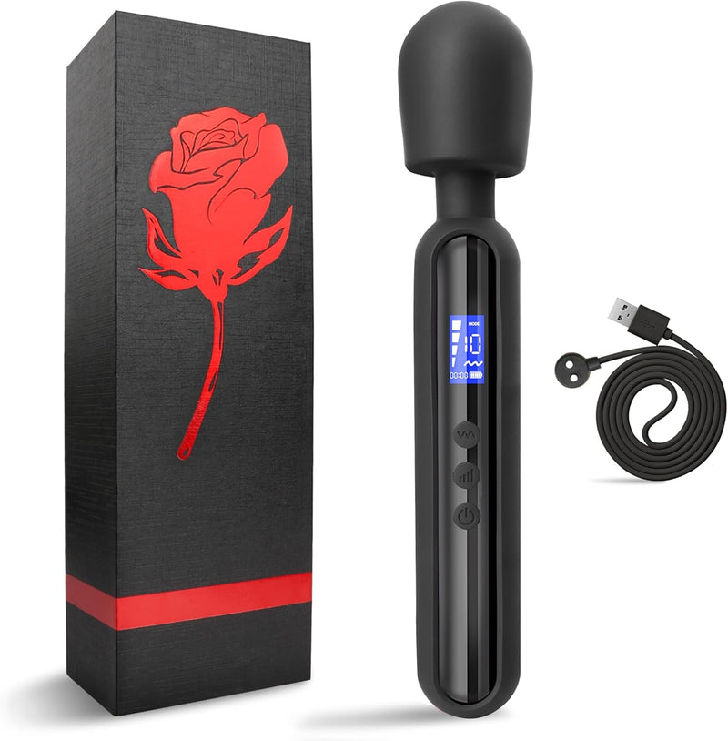 Cordless Wand Massager – Rechargeable Vibrator with 10 Patterns & 4 Speeds (Black)