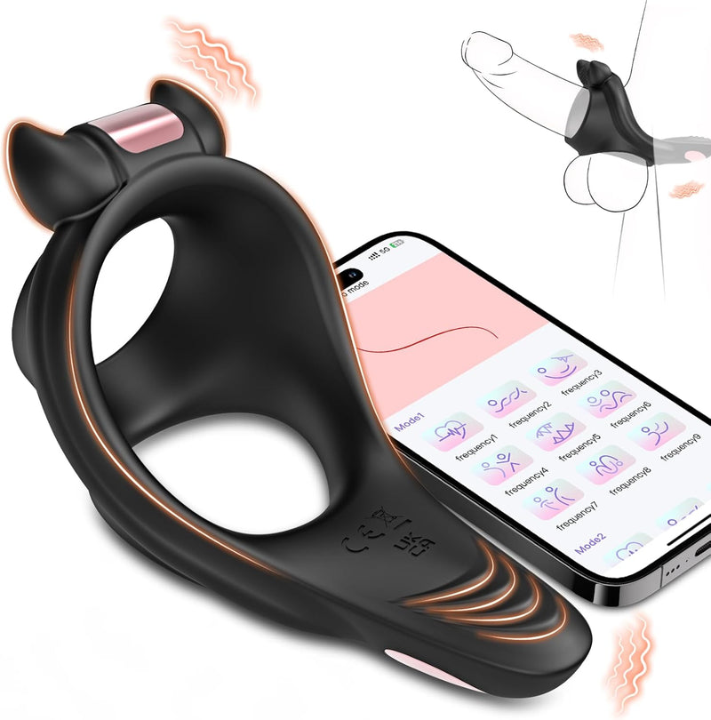 Vibrating Cock Ring with Perineum Stimulator, 9 Vibes, APP Control for Couples