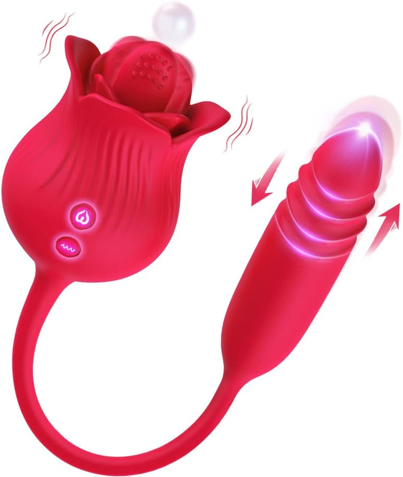 Rose Vibrator for Women, 10-Speed Clitoral & G-Spot Stimulator, Nipple Massager
