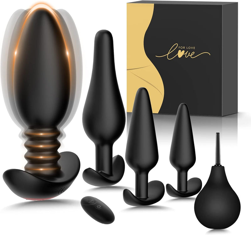5PCS Vibrating Anal Plug Set with 10 Vibration Modes & Remote Control for Couples