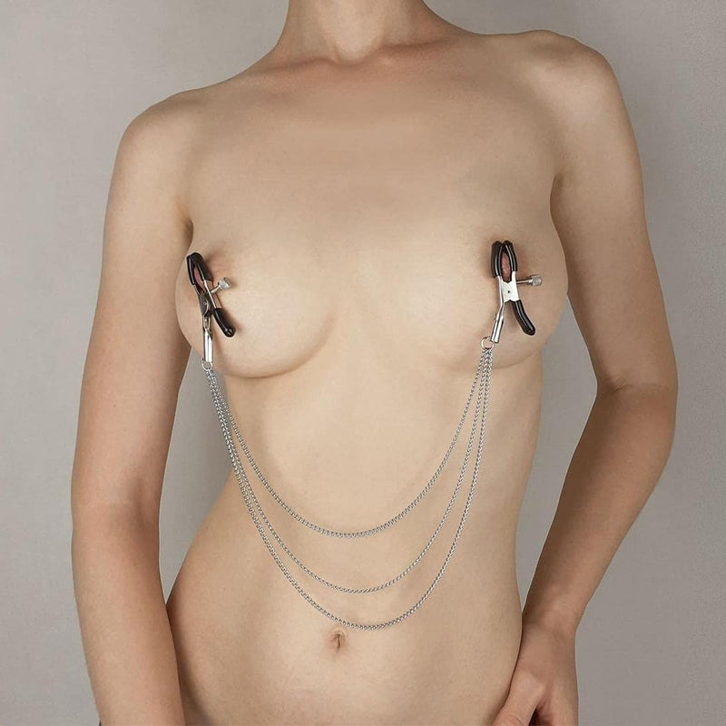Adjustable Nipple Clamps with Chain – Sensory BDSM Restraint for Solo or Couples Play