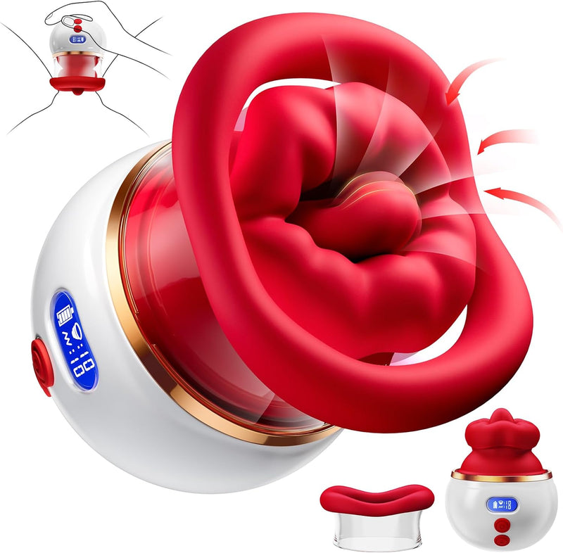 5-in-1 Rose Vibrator with LCD – Sucking, Licking & Vibration for Clit, Nipple & Anal