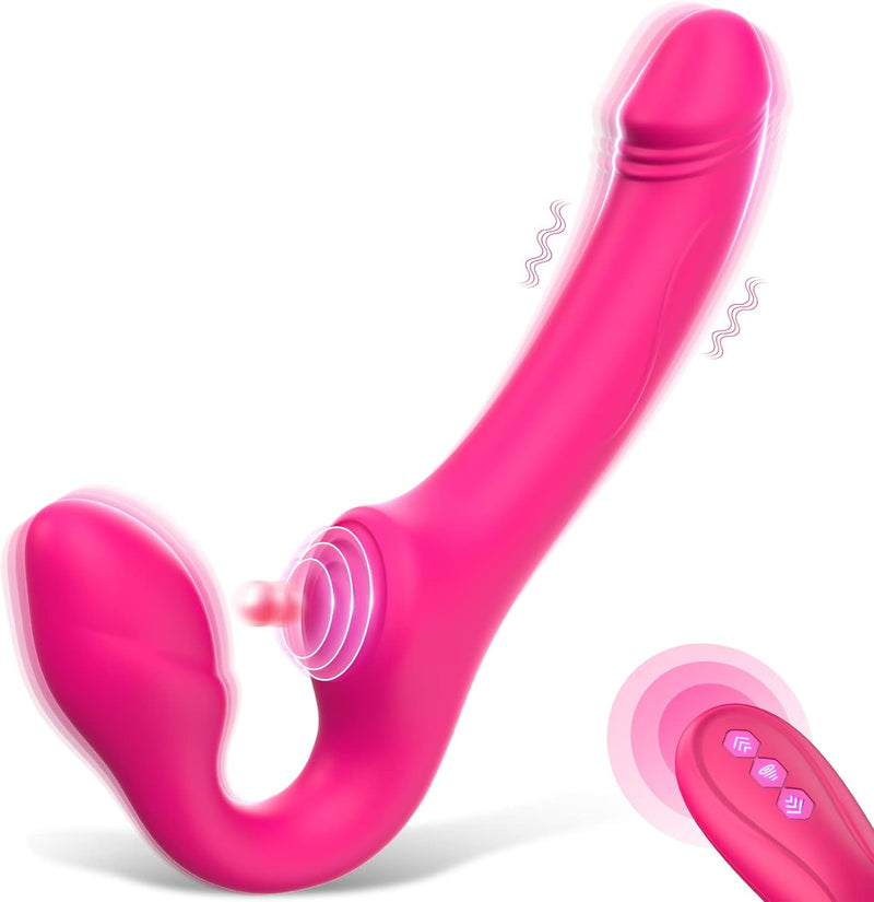 Strapless Strap-On Dildo Vibrator with Remote, 10 Modes, Double-Ended Silicone Toy