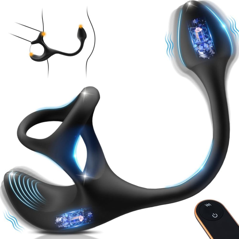4-in-1 Vibrating Cock Ring & Anal Plug with Prostate Massager, Remote Control.