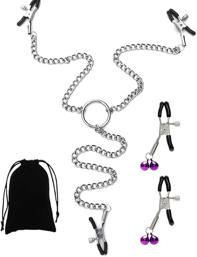 Adjustable Nipple Clamps with Metal Chain, Non-Piercing Nipple Rings for Couples