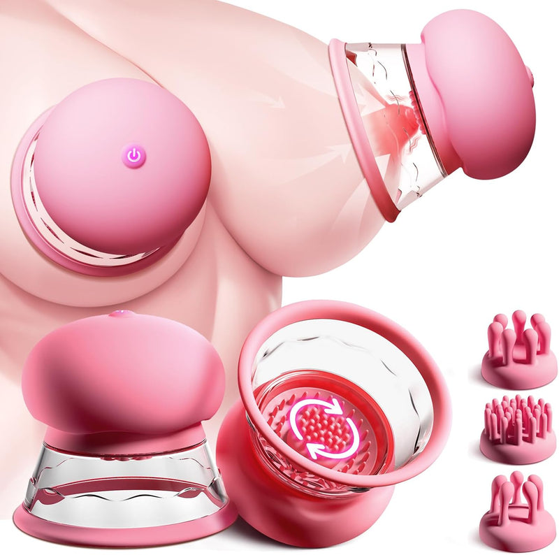 Rechargeable Nipple Stimulator – 10 Modes with Rotating Brush Heads for Pleasure