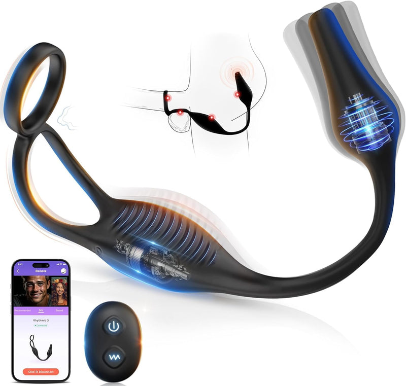 Prostate Massager with 7 Modes, APP Control, Vibrating Penis Ring for Men.