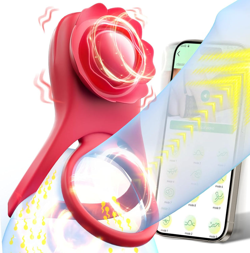 App-Controlled Vibrating Cock Ring for Couples, 10 Vibration Modes, Clitoral & Penis Sleeve