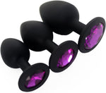 3PCS Silicone Jeweled Anal Plug Set, Starter Kit for Men & Women (Black)