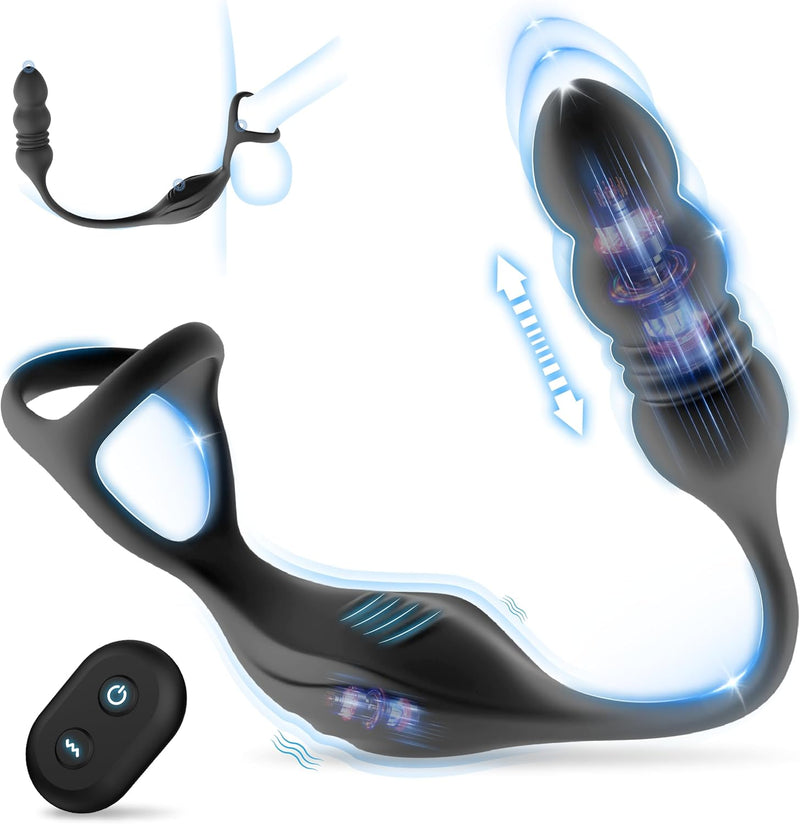 Thrusting Prostate Massager, Remote Control Butt Plug, 9 Vibration Modes for Men