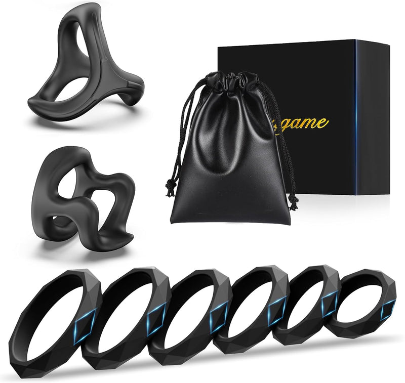 Silicone Cock Rings for Men – 8 Size Erection Support Rings for Couples Play