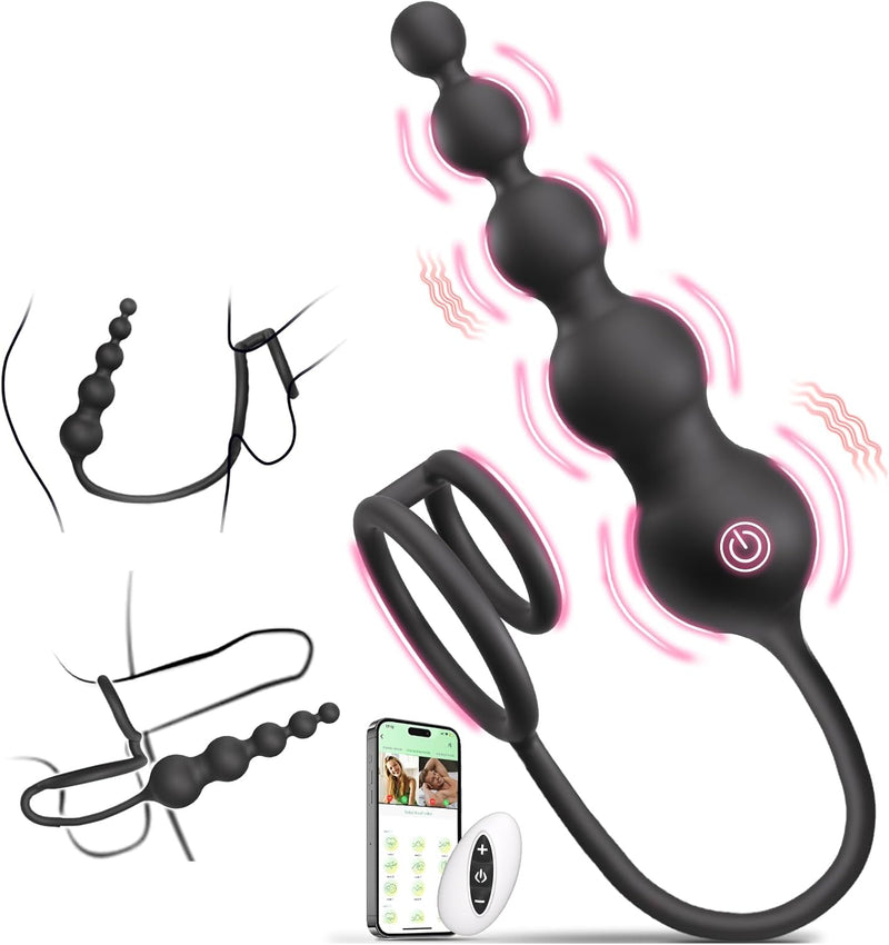 Vibrating Anal Beads with Cock Ring – Remote Control Prostate Massager for Men