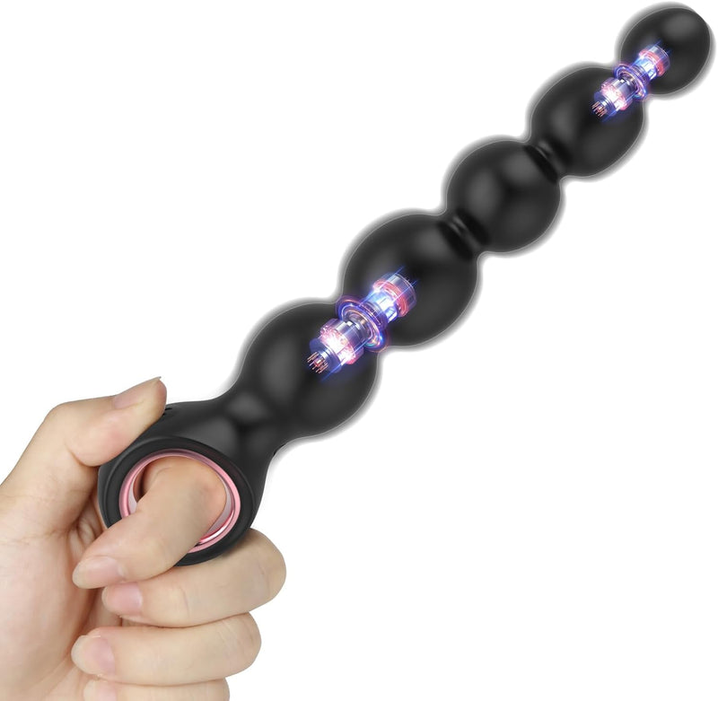 Vibrating Anal Beads with Pull Ring, Dual Motor Silicone Plug with 10 Modes