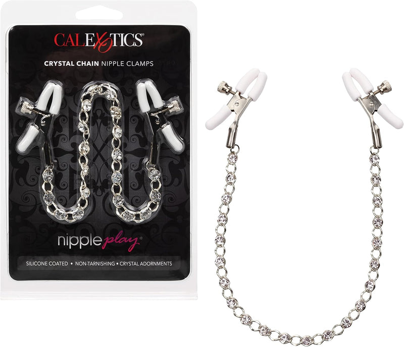 Exotic Crystal Chain Nipple Clamps Black, 1 Count - Nipple Play Accessory