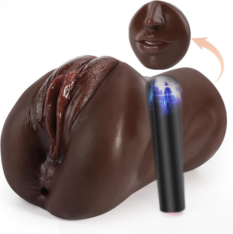 3-in-1 Male Masturbator with Bullet Vibration & Textured Mouth, Vagina & Anus