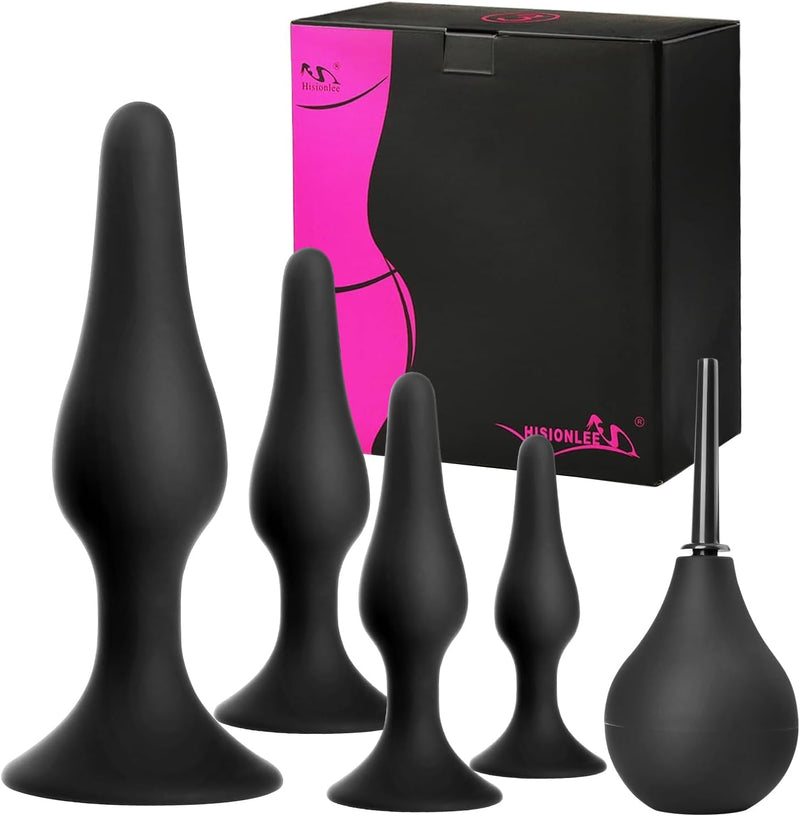 5PCS Silicone Anal Plug Set for Beginners, Men & Women - Adult Sex Toys (Black)