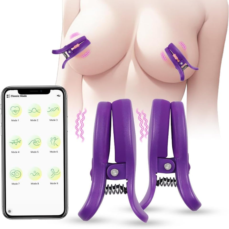 APP-Controlled Nipple Vibrators – 10 Modes, Rechargeable, Remote BDSM Toy for Couples