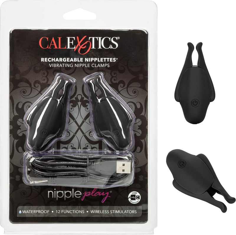 Rechargeable Adjustable Nipple Clamps, Easy Squeeze Design for Comfort - Black