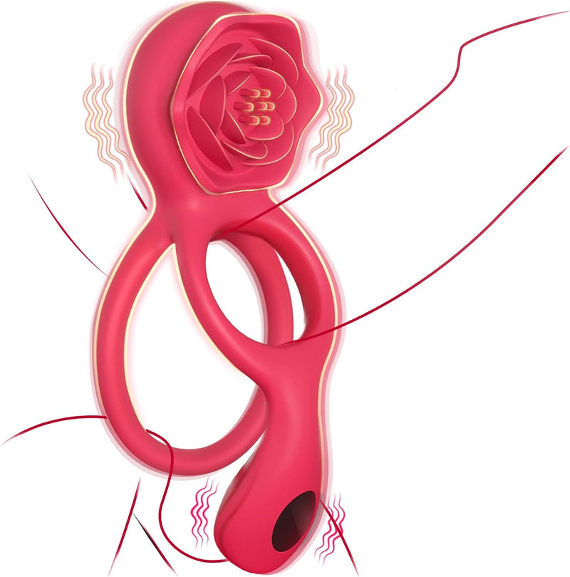 Healexcer Vibrating Cock Ring with Rose Stimulator & Testicle Massager – 9 Modes
