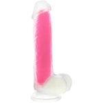 8 Inch Liquid Silica Gel Luminous Realistic Dildo With Flared Suction Cup Base For Hands-Free Play, Flexible Dildo With Curved Shaft And Balls For Vaginal G-Spot And Anal Prostate,Pink