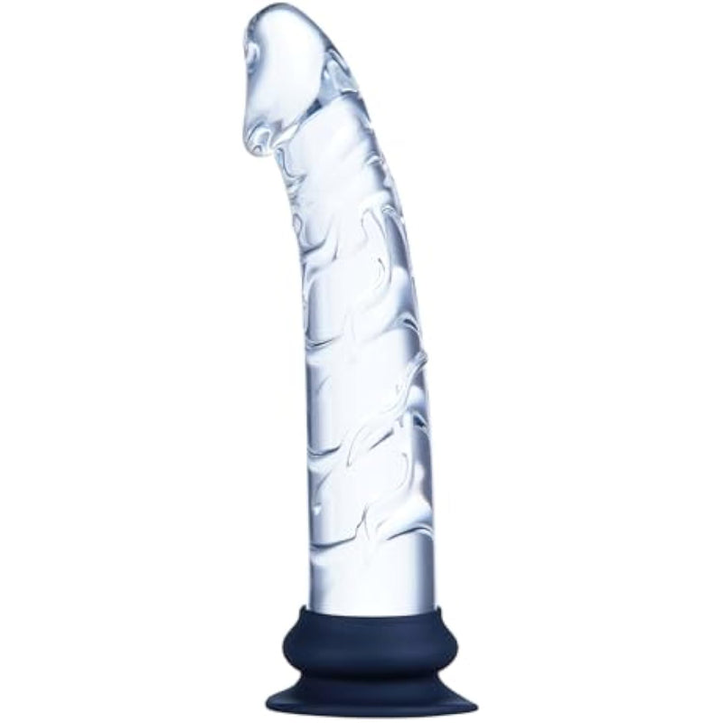 7" Crystal Realistic Dildo, Clear Glass Dildo Butt Plug With Removable Silicone Suction Cup, Lifelike Textures For Prostate And G-Spot Stimulation, Glass Dildo Sex Toy For Men,Women And Couples