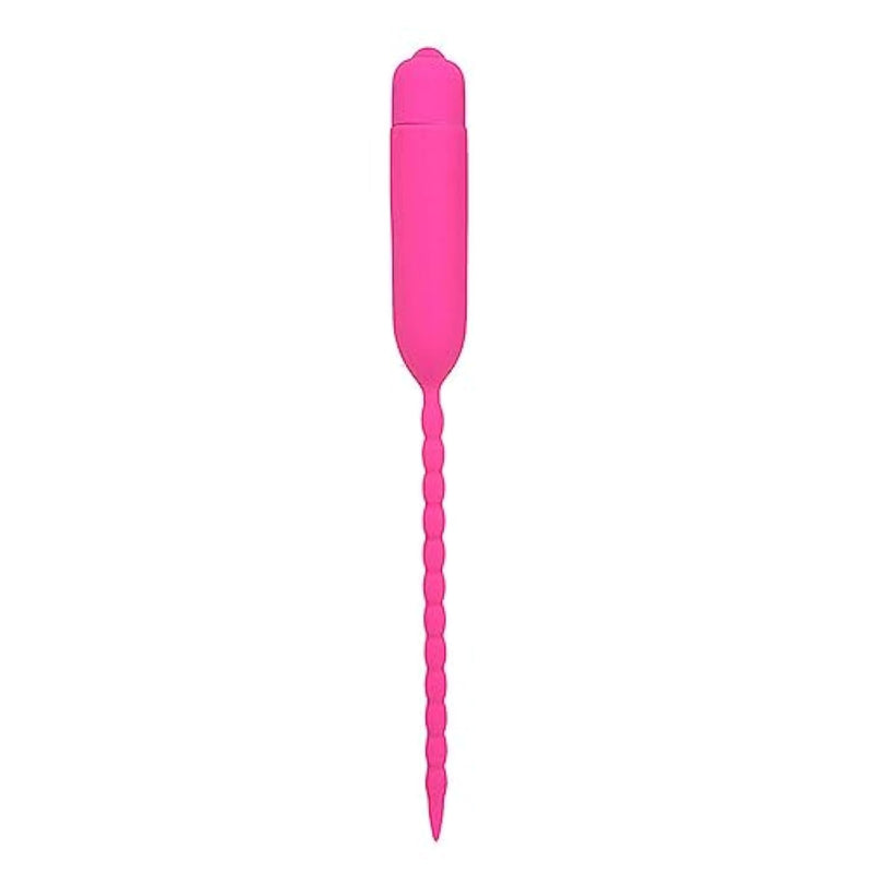 Silicone Vibrating Urethral Penis Plug Ten Frequency Threaded Urethral Sound Vibrator Masturbation Device(C,Pink)