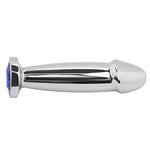 Phallic Metal Dildo Plug - Realistic Penetration Feel - Jeweled Base - DP & Threesome Fantasies - Temperature Play - Compact Size - Easy to Clean & Store